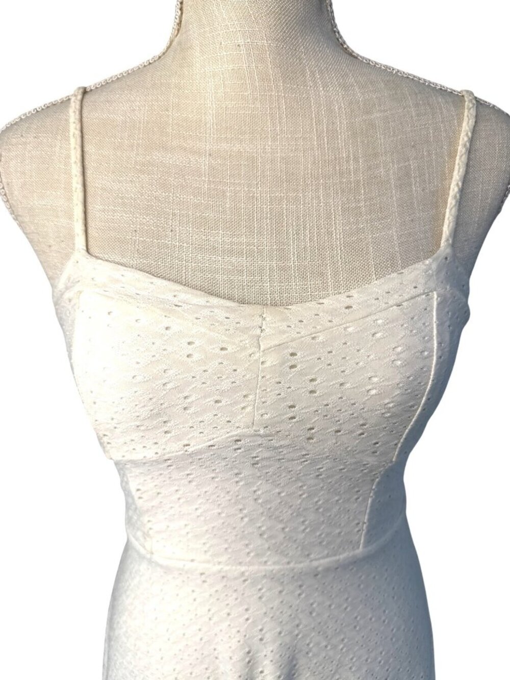 Eyelet Sundress W/Adjustable Spaghetti Straps & Sweetheart Neckline XS - Picture 3 of 7